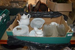 Box of Plates, Teapots, Cob Glass Dishes, etc.