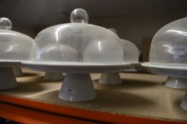 *2 White Cake Stands with Glass Domes