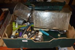 Box of Kitchen Utensils, Frying Baskets, etc.