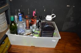 Box Containing Full and Part Bottles, Can, Drink,