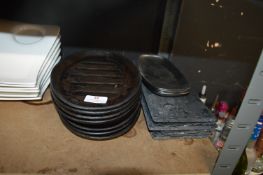 8 Cast Iron Skillets, 6 Dessert Slates, and 5 Stai