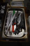 Tray of Chef's Knives, Skewers, etc.