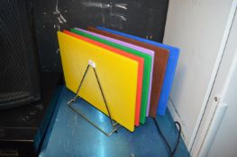 Set of Six Multicoloured Chopping Boards with Stan