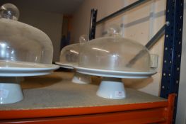 *2 White Cake Stands with Glass Domes