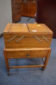 1930's Oak Sewing Trolley and Contents