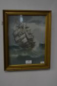 Framed Oil on Board - Sailing Ship Scene by E.K. Redmore