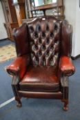 Red Leather Chesterfield Wingback Armchair
