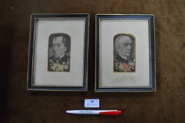 Two Victorian Stevengraph Framed Silk Portraits - Gladstone, and The Earl of Beaconsfield
