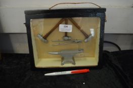Miniature Anvil and Blacksmith's Tools in Display Case