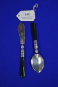 Silver Knife & Spoon Set with Jade Handles - Birmingham 1824
