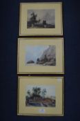 Three Framed Continental Watercolours by Louisa & Charlotte Holt circa 1840