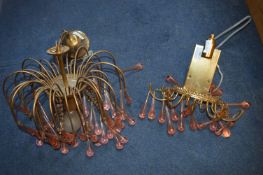 Brass Chandelier with Matching Wall Light Fitting