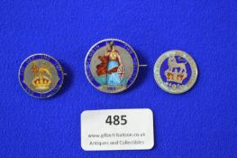 Three Enameled Silver Coins with Brooch Mountings ~25g gross