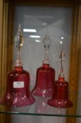 Three Victorian Cranberry Glass Bells