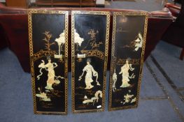 Three Japanese Lacquered Panels