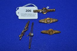 Five 9k Gold Bar Brooches ~9g total