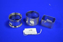 Three Hallmarked Silver Napkin Rings, ~75g total