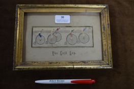 Victorian Stevengraph Framed Silk Picture - The Last Lap, Ordinary Bicycle Race