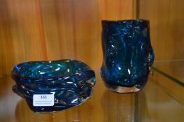 Blue Murano Art Glass Dish and Vase