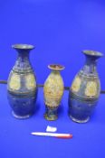 Pair of Large Blues Daulton Vases and One Small Vase