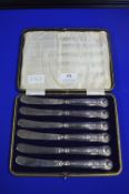 cased Set of Six Fruit Knives with Hallmarked Sterling Silver Handles
