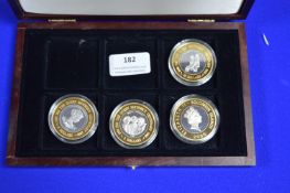 Four Gold Plated Silver Queen Mother Centenary $5 Coins VG Cook Islands, Solomon Island, & The NIUE