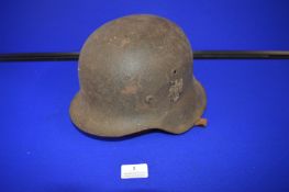 WWII M42 Single Decal Wehrmacht Helmet with Liner. Stamped NS64 on Interior