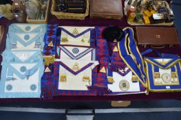 Masonic Aprons, Sashes, Leather Case, etc.