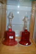 Two Victorian Cranberry Glass Bells