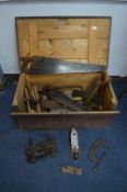 Victorian Pine Workbox with Period Tools