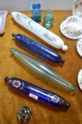 Four Victorian Glass Sailors Rolling Pins plus Inkwell, Vase, and a Paperweight