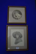Two Framed Pencil Portraits by Charlotte and Louis