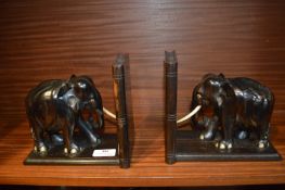 Ebonised Wooden Elephant Bookends