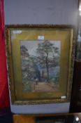 Gilt Framed Watercolour Woodland Scene by Amy Dora Percy 1885