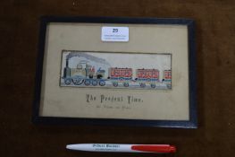 Victorian Stevengraph Framed Silk Picture - The Present Time, Stevenson's Rocket Steam Trains
