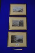Three Continental Watercolour Mountainscapes by Ch