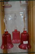 Three Victorian Cranberry Glass Bells