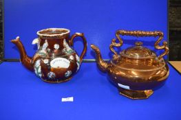 Measham Barge Ware Teapot (no lid) plus Large Copper Lustre Teapot