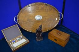 Vintage Oak Tray, Artists Box, Japanese Carving, etc.