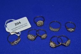 Eight 9k Gold Cluster Rings ~17g total