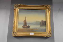 Gilt Framed Oil on Canvas Unsigned E.K. Redmore Marine Study
