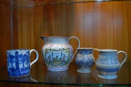 Large Victorian Sunderland Ware Jug Featuring HMS Northumberland etc.