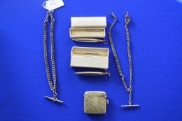 Two Silver Alberts - Birmingham 1909 ~72g, plus EPNS Vesta Case, and Two Advertising Pencils