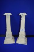 Pair of Painted Cast Brass Candlesticks