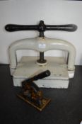 Victorian Cast Iron Book Press plus Book Stamp
