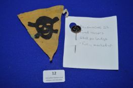 Original Allemagne SS Fundraiser Stick Badge (fully marked), and a Ninefold Flag