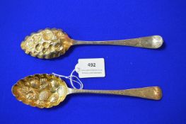 Pair of Hallmarked Sterling Silver & Gilt Fruit Spoons 1831 & 1833 ~90g gross
