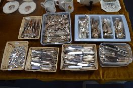 Large Quantity of Sheffield Stainless Steel Cutlery with Plated Silver Handles by AD