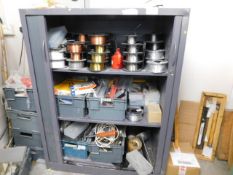 * Metal Store Cabinet with contents