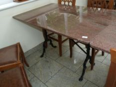 *Red Granite Topped Table on Cast Iron Pedestals 120x80cm